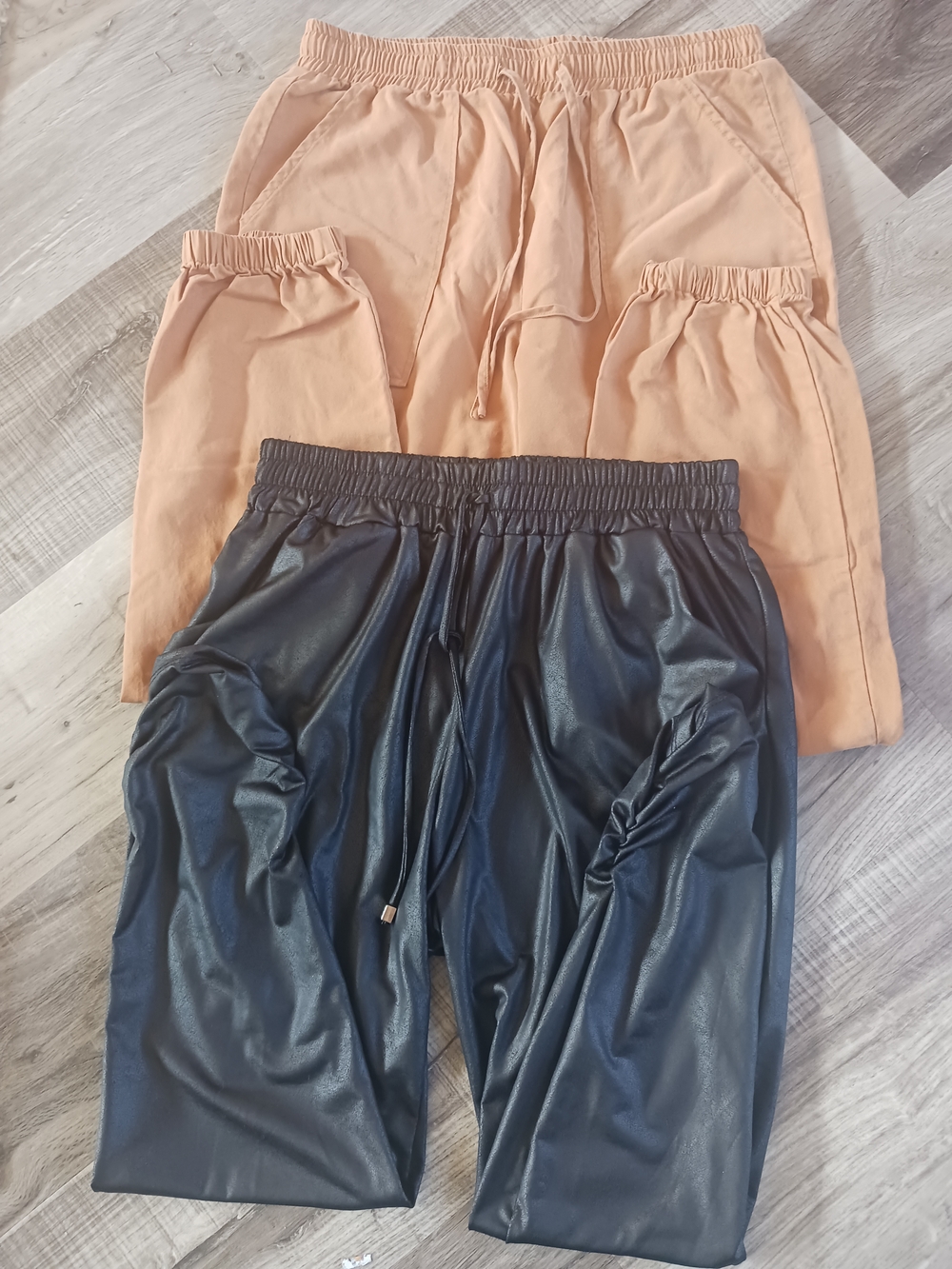 2 | Ariella Black Faux Leather & Charlie Paige Tan Two-Pair Jogger Set